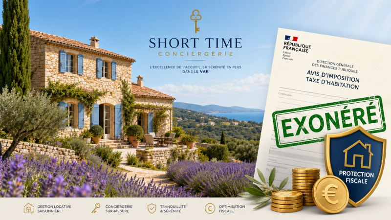 Résidence secondaire dans le Var gérée par Short Time Conciergerie — exonération taxe d'habitation location courte durée